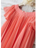 Coral Pleated Chiffon Knee Length Flower Girl Dress 